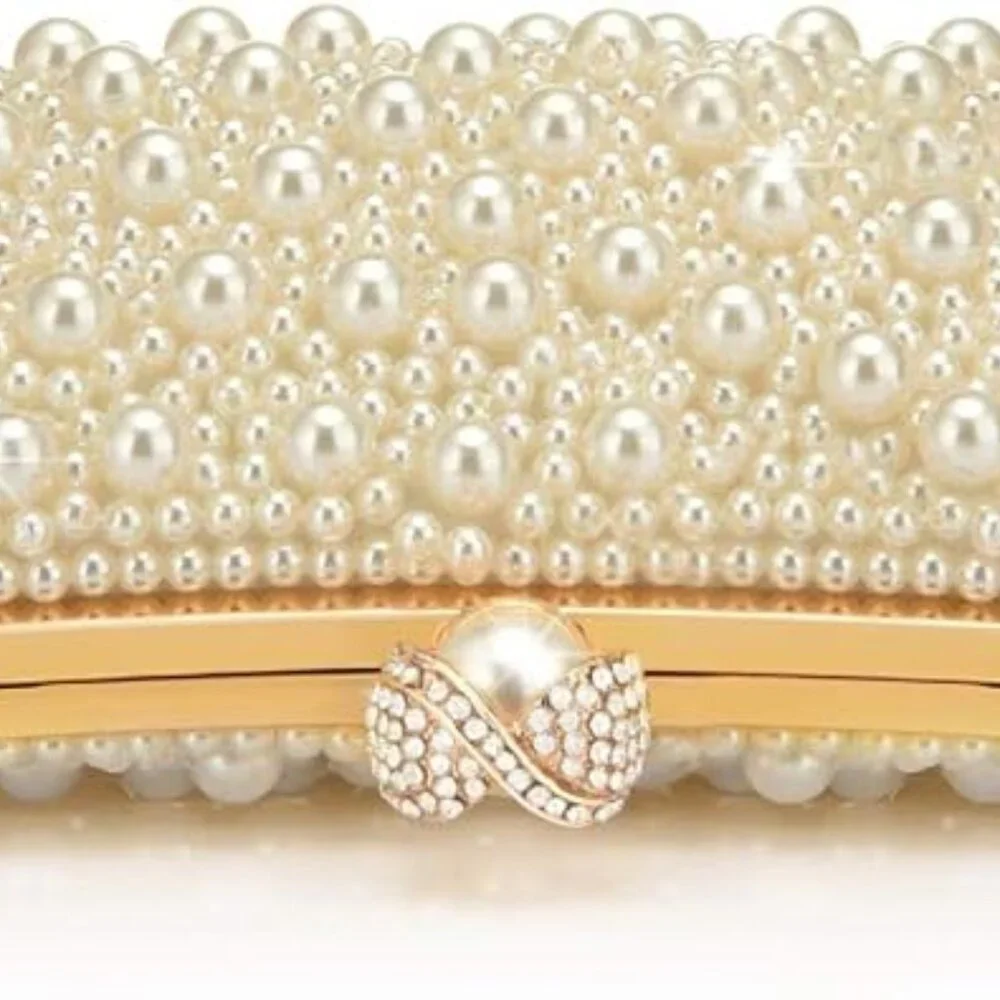 Neiman Marcus Rhinestone Pearl Clutch Crossbody Shoulder Bag - Picture 5 of 5